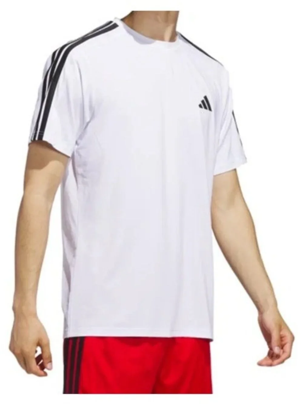 Adidas Men's XL White Athletic Tee With Black Stripes On Sleeves Logo On Chest